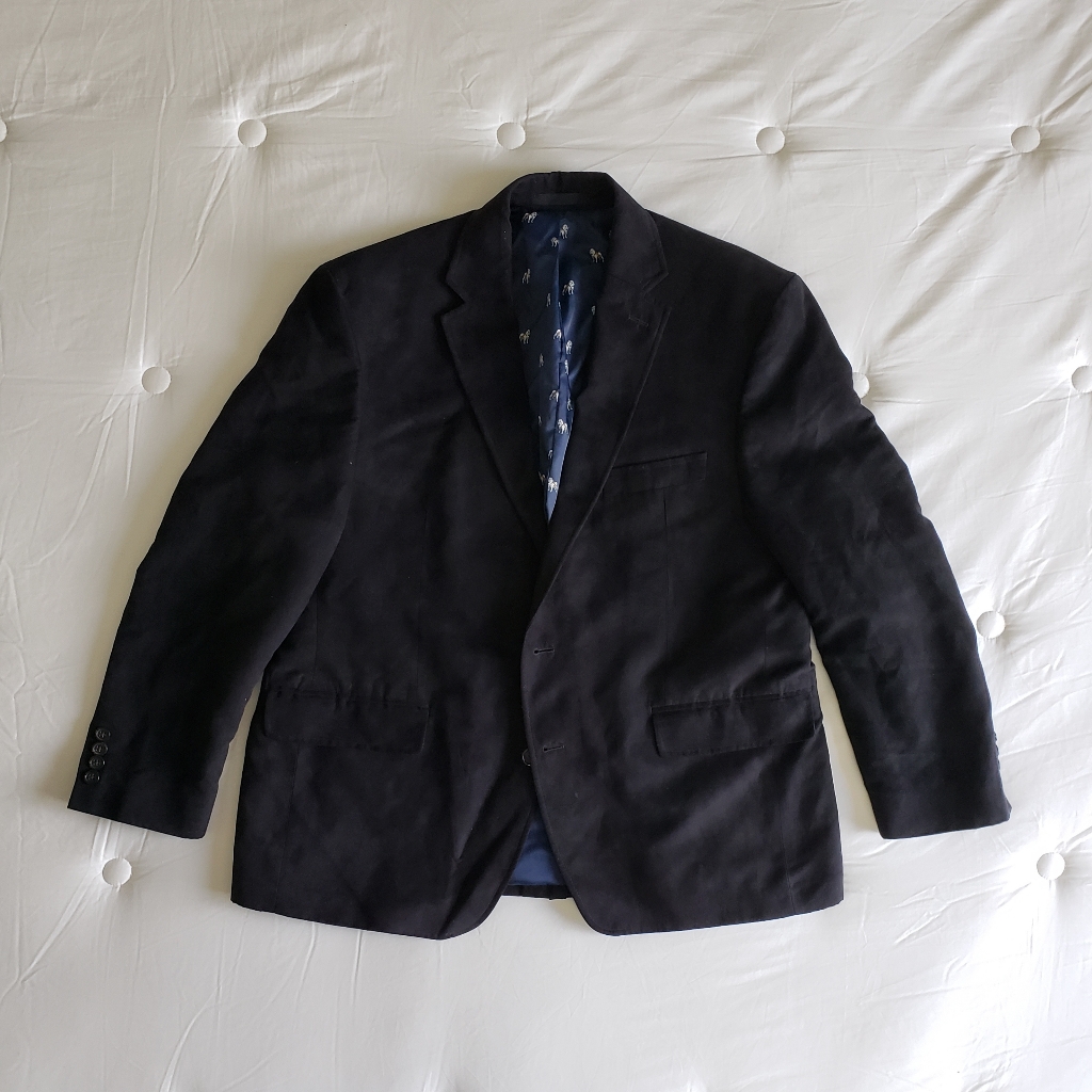 Lauren Ralph Lauren Sports Coat Mens Velvety Dog Print Lining Blazer (44s) Black